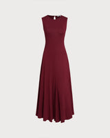 Red Round Neck A-Line Sleeveless Maxi Dress - Threadford
