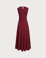 Red Round Neck A-Line Sleeveless Maxi Dress - Threadford