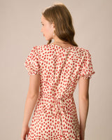 The Red V-Neck Floral Puff Sleeve Maxi Dress - Threadford