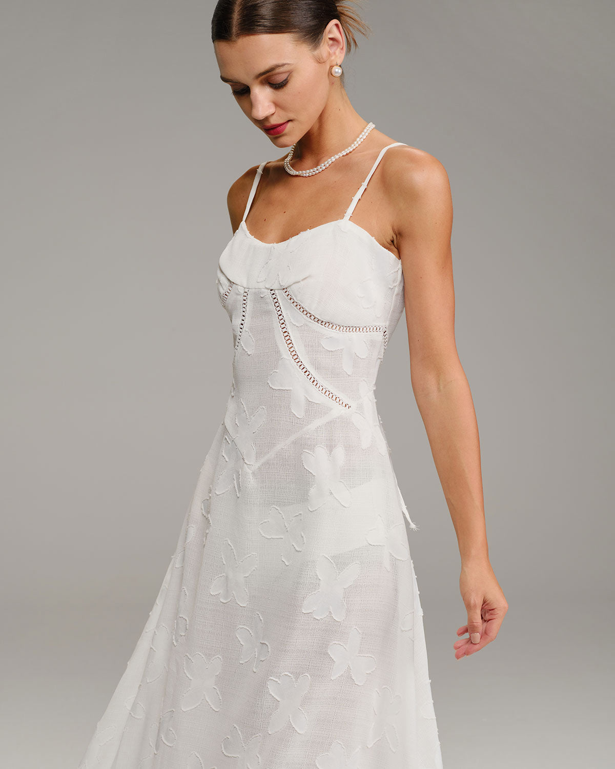 White Jacquard Slip Maxi Dress - Threadford