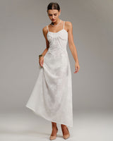 White Jacquard Slip Maxi Dress - Threadford