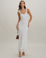 White Lace Bodycon Slip Maxi Dress - Threadford