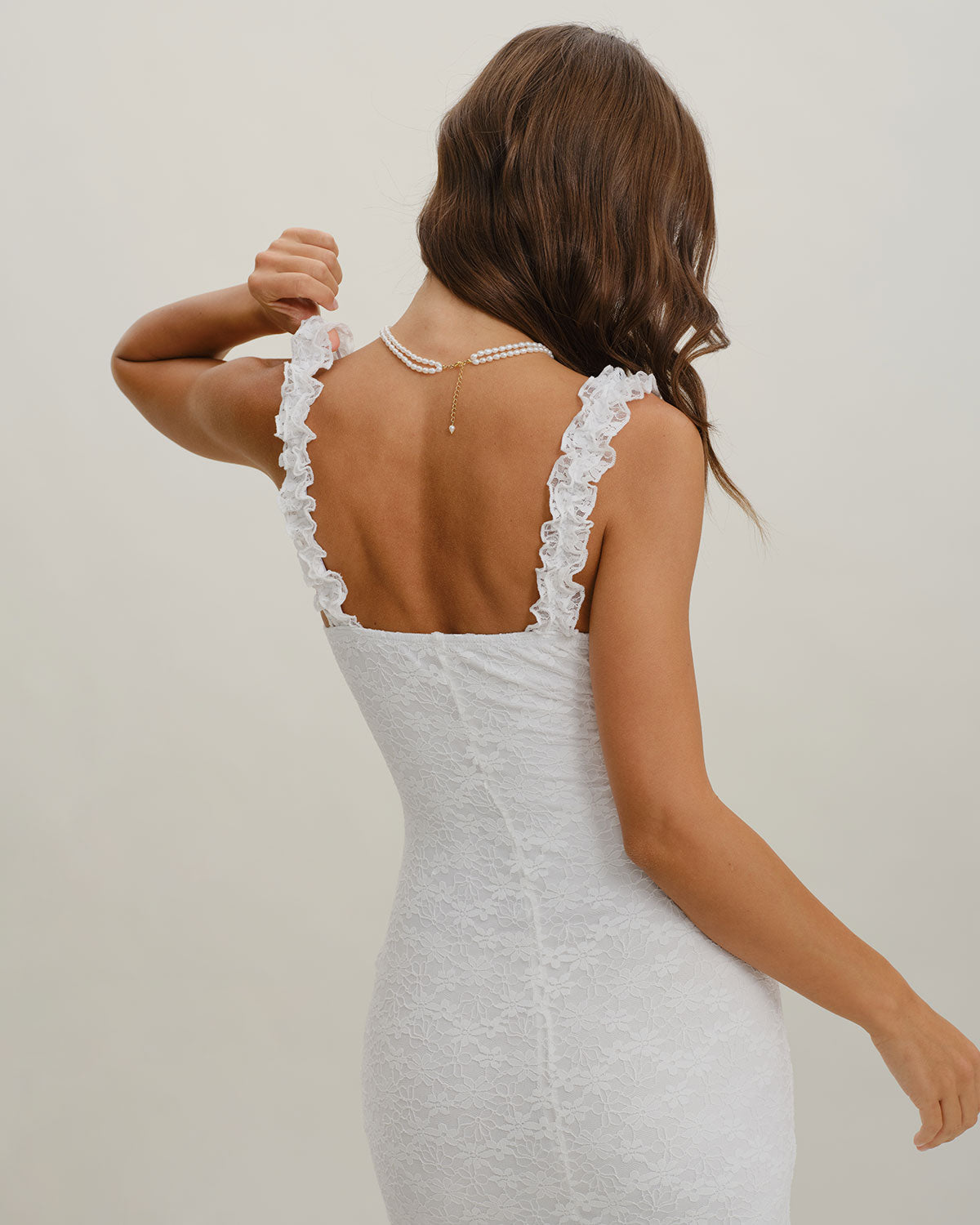 White Lace Bodycon Slip Maxi Dress - Threadford