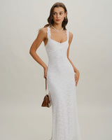 White Lace Bodycon Slip Maxi Dress - Threadford