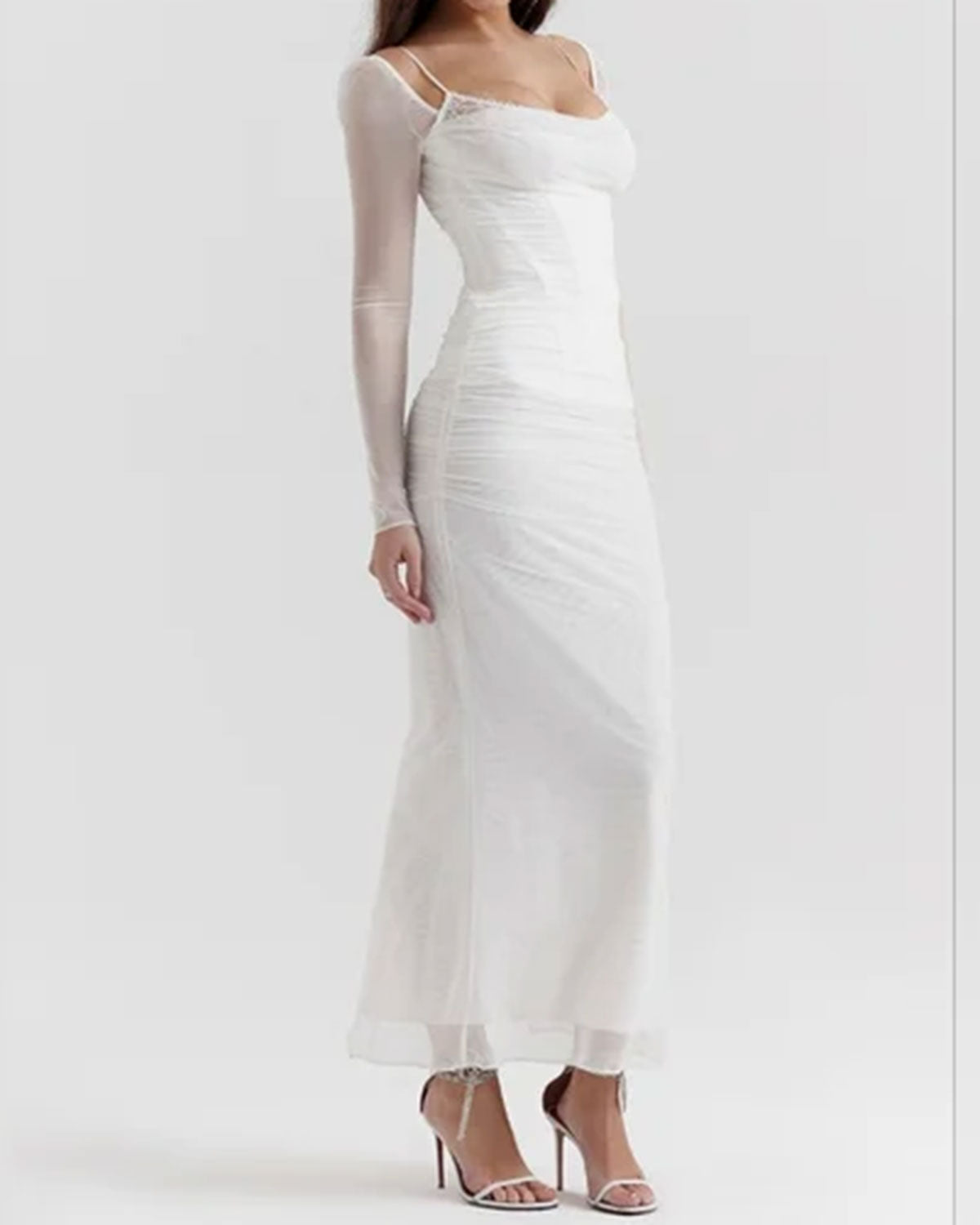 White See Through Bodycon Maxi Dress - Threadford