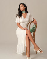 The Solid High Waisted Split Maxi Dress - Threadford