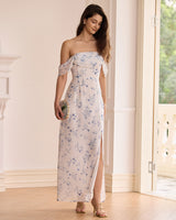 The White Floral Slit Strapless Maxi Dress - Threadford