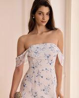 The White Floral Slit Strapless Maxi Dress - Threadford