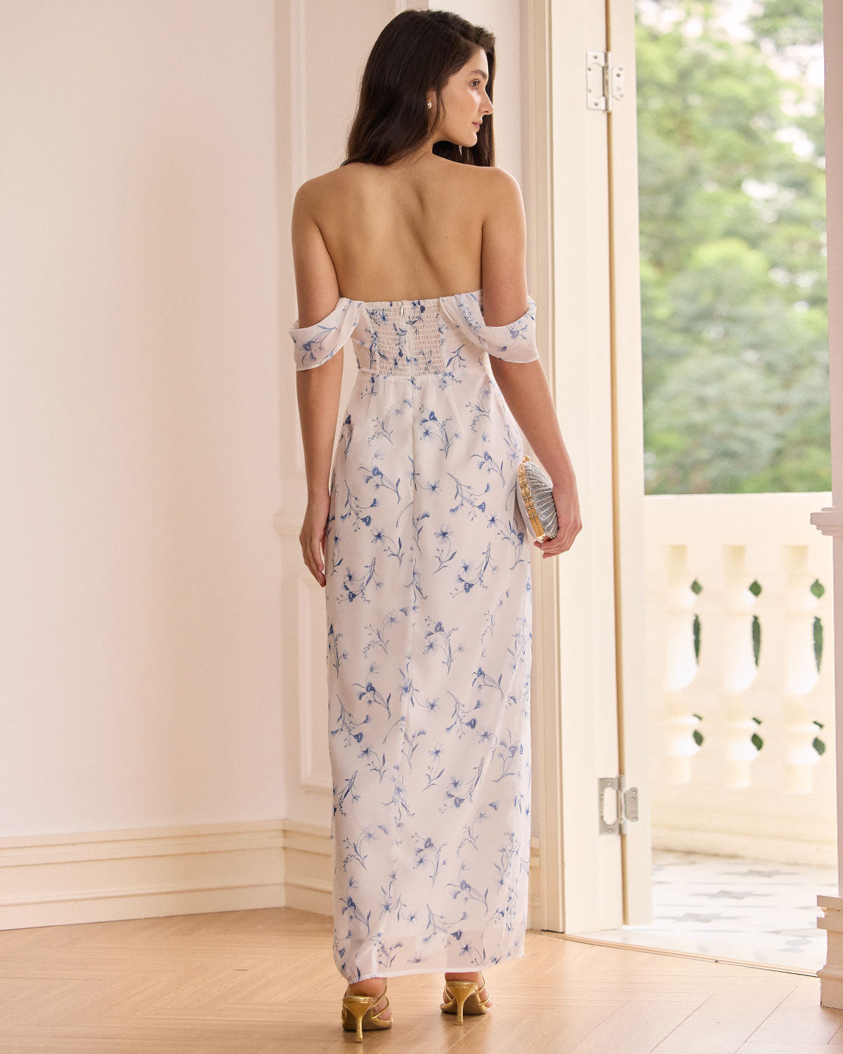 The White Floral Slit Strapless Maxi Dress - Threadford