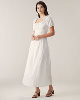 White Embroidery Puffed Sleeve Maxi Dress - Threadford