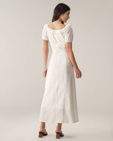 White Embroidery Puffed Sleeve Maxi Dress - Threadford