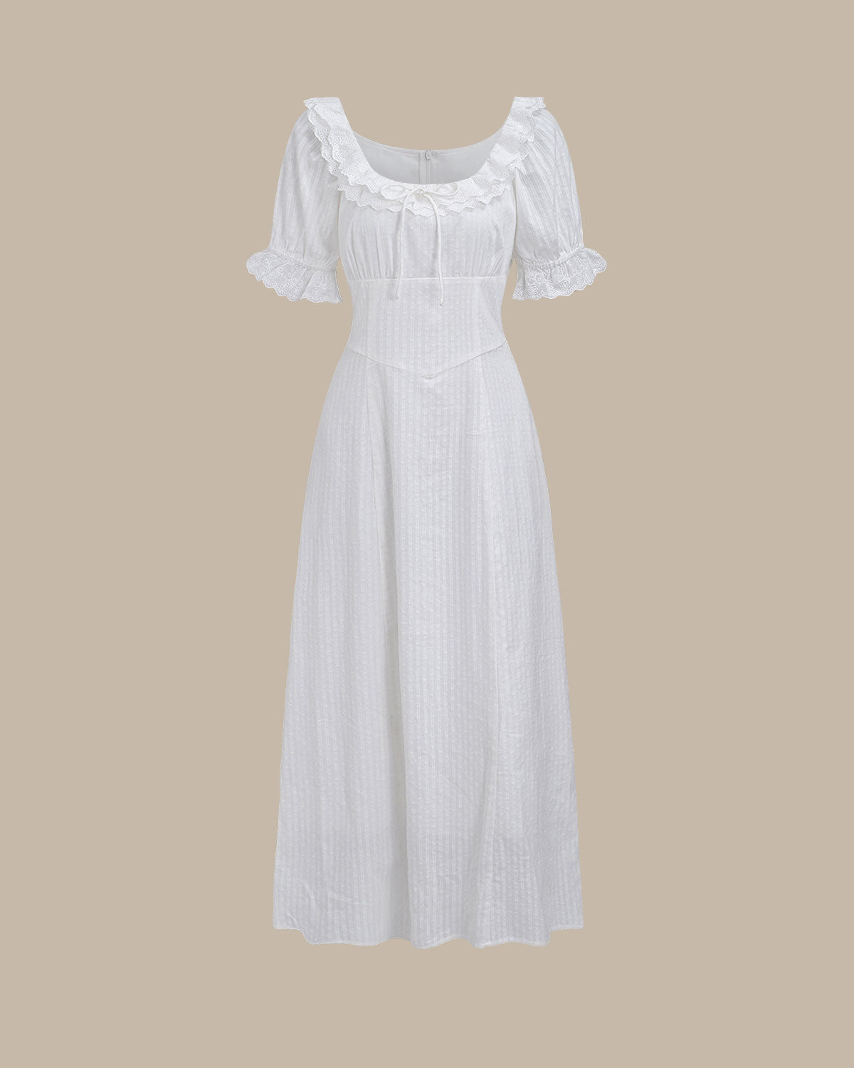 White Embroidery Puffed Sleeve Maxi Dress - Threadford