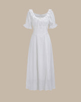 White Embroidery Puffed Sleeve Maxi Dress - Threadford