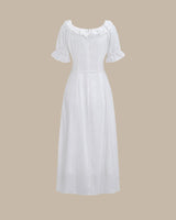 White Embroidery Puffed Sleeve Maxi Dress - Threadford