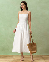 White Embroidery Slip Maxi Dress - Threadford