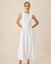 White Round Neck Pocket Maxi Dress - Threadford