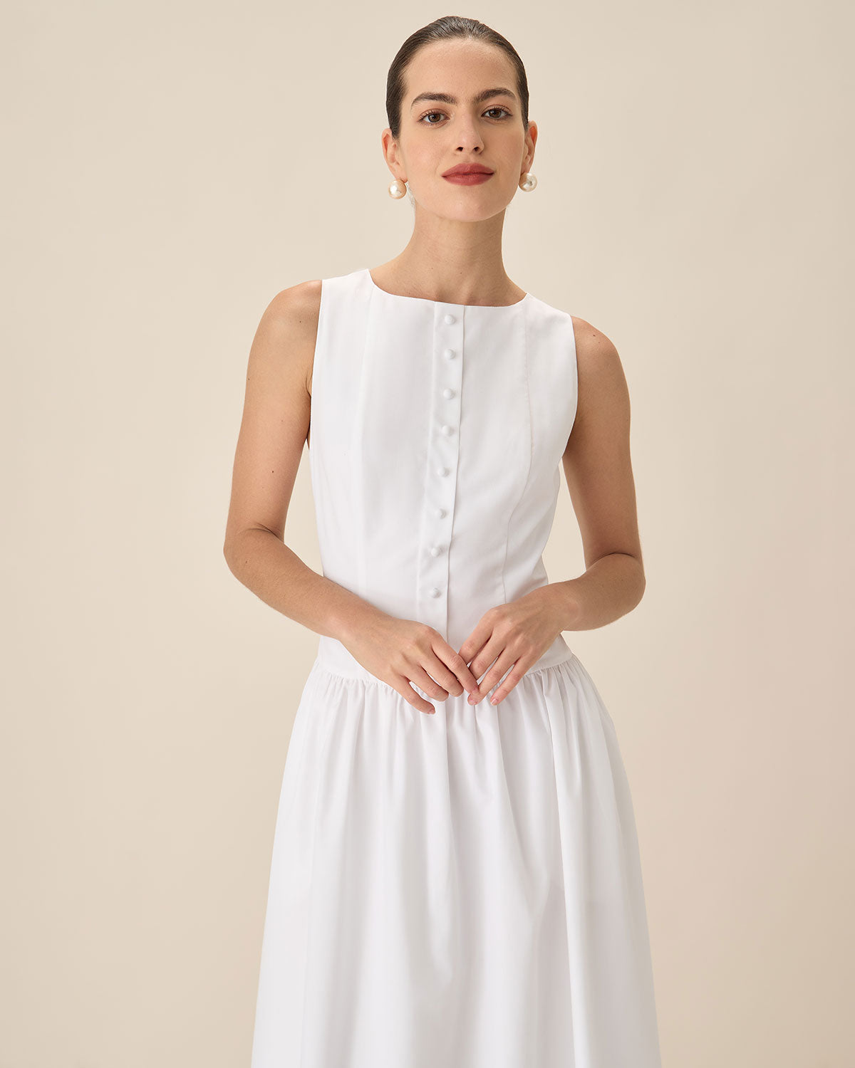 White Round Neck Pocket Maxi Dress - Threadford