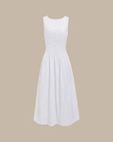 White Round Neck Pocket Maxi Dress - Threadford