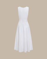 White Round Neck Pocket Maxi Dress - Threadford