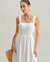 White Ruched Slip Maxi Dress - Threadford