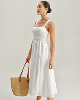 White Ruched Slip Maxi Dress - Threadford