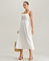 White Ruched Slip Maxi Dress - Threadford