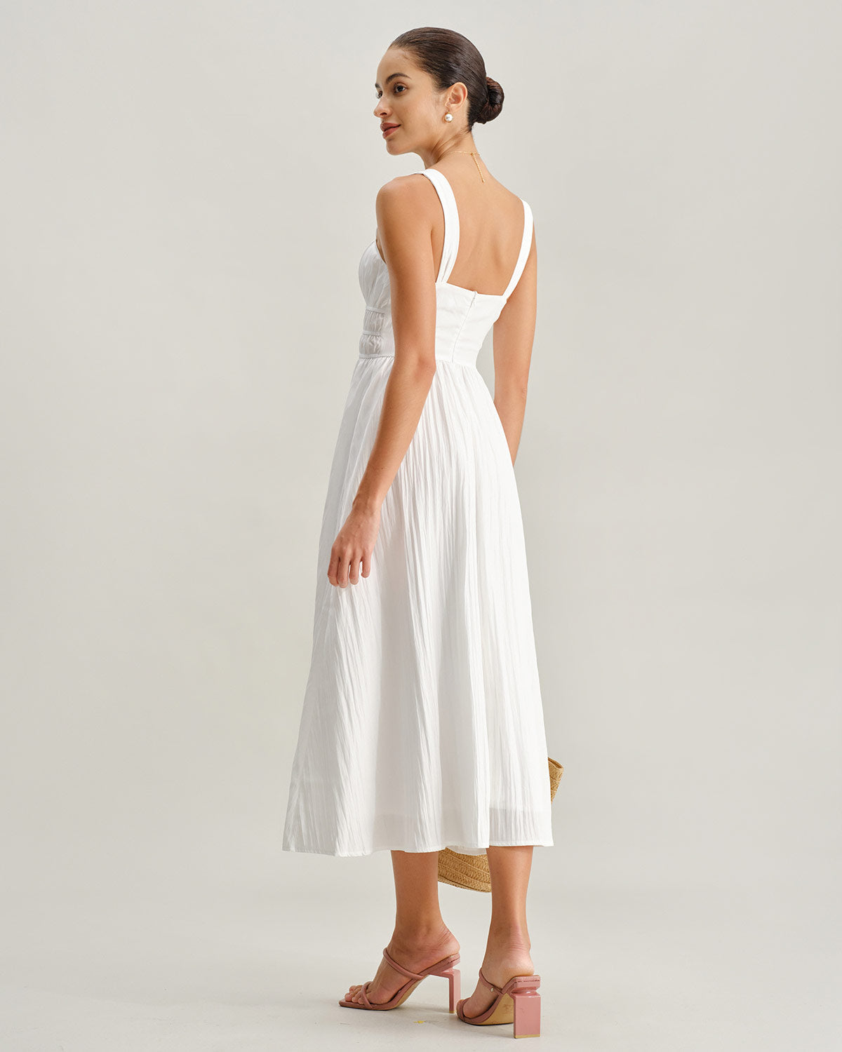 White Ruched Slip Maxi Dress - Threadford