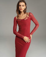 Red See Through Bodycon Maxi Dress - Threadford