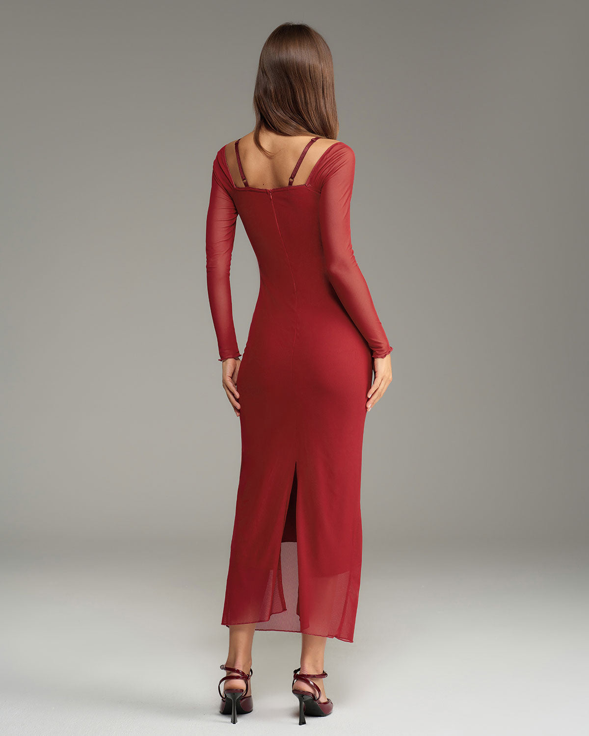 Red See Through Bodycon Maxi Dress - Threadford