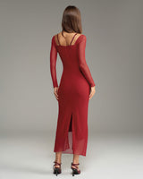 Red See Through Bodycon Maxi Dress - Threadford
