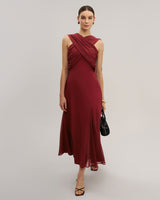 Wine Red Flowy Sleeveless Maxi Dress - Threadford