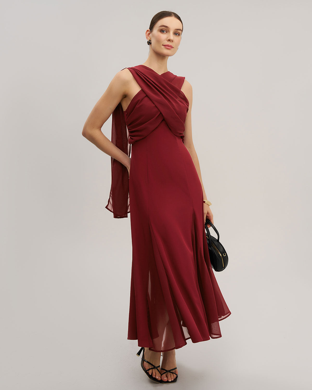 Wine Red Flowy Sleeveless Maxi Dress - Threadford