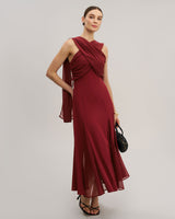 Wine Red Flowy Sleeveless Maxi Dress - Threadford