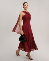 Wine Red Flowy Sleeveless Maxi Dress - Threadford