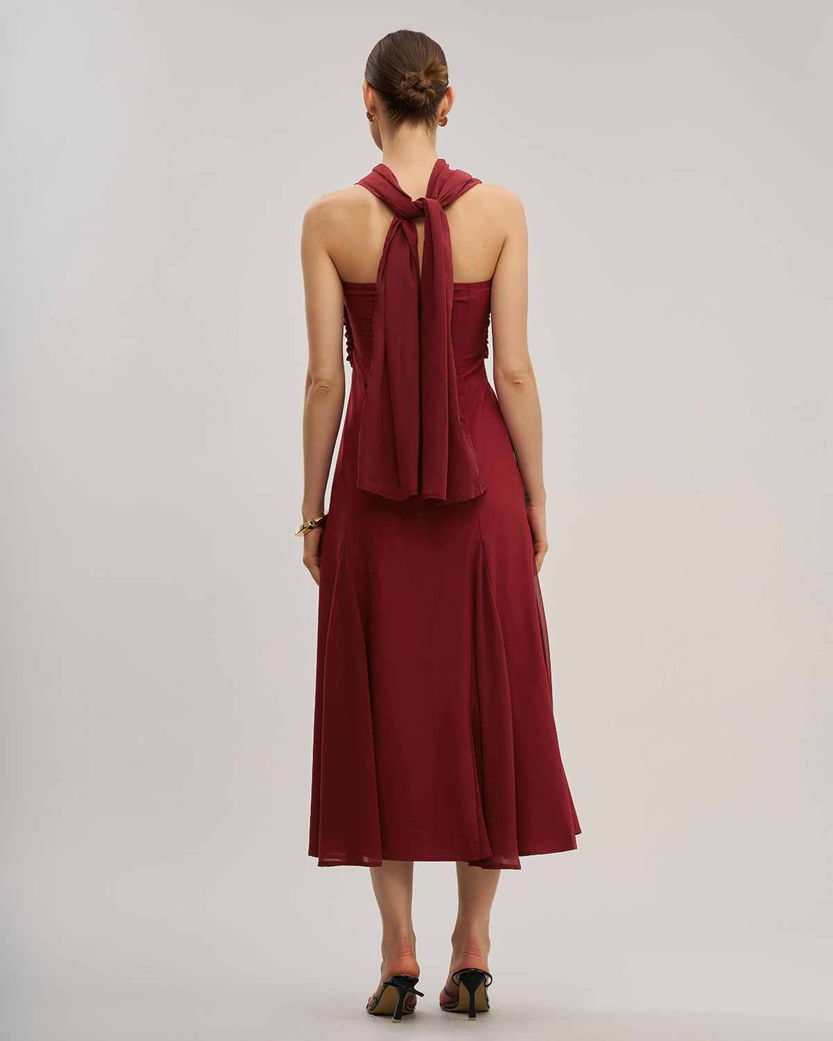 Wine Red Flowy Sleeveless Maxi Dress - Threadford