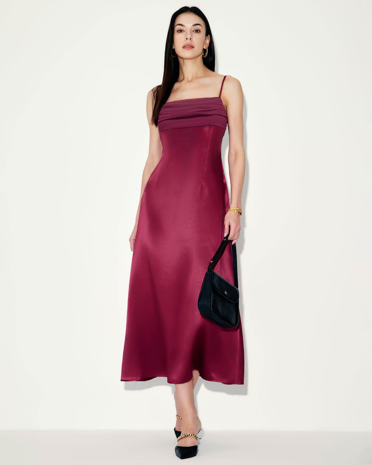 Red Satin Square Neck Slip Maxi Dress - Threadford