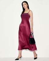 Red Satin Square Neck Slip Maxi Dress - Threadford