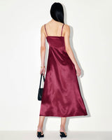 Red Satin Square Neck Slip Maxi Dress - Threadford