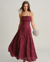 Wine Red Jacquard Slip Maxi Dress - Threadford