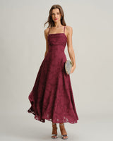 Wine Red Jacquard Slip Maxi Dress - Threadford