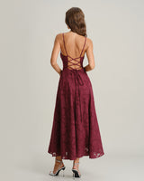 Wine Red Jacquard Slip Maxi Dress - Threadford
