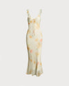 Yellow Floral Ruffle Mermaid Maxi Dress - Threadford