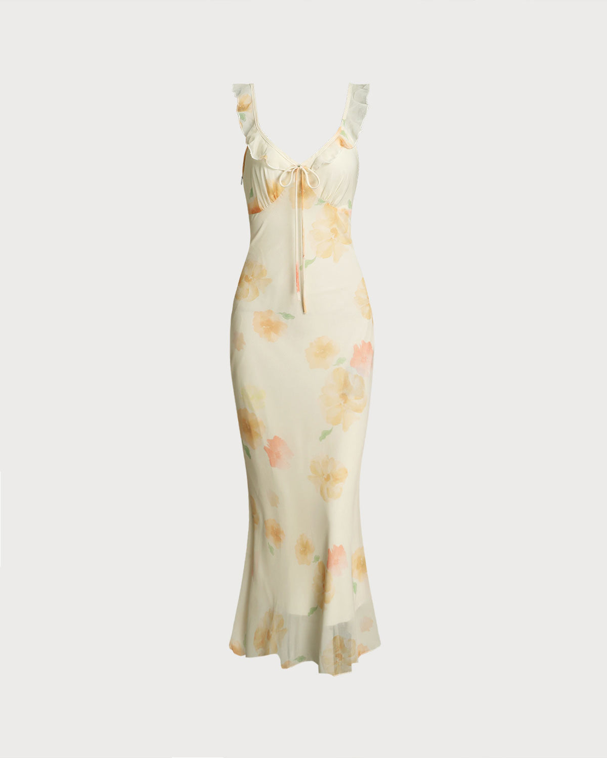Yellow Floral Ruffle Mermaid Maxi Dress - Threadford