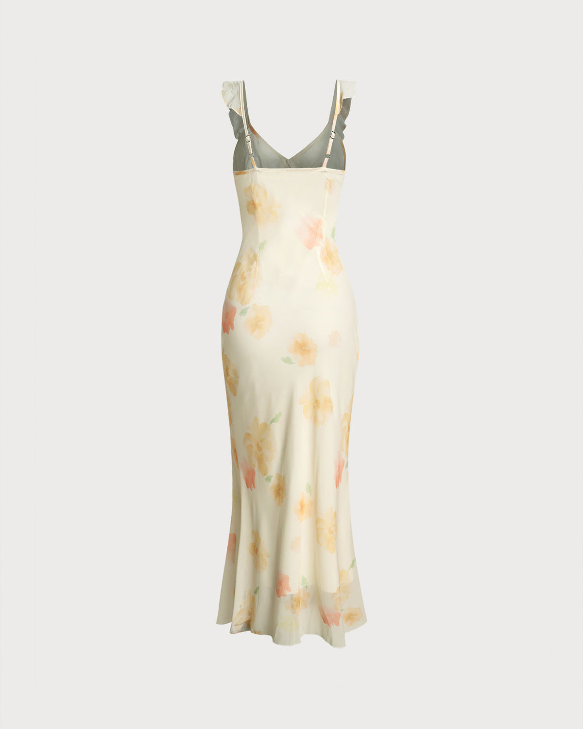 Yellow Floral Ruffle Mermaid Maxi Dress - Threadford