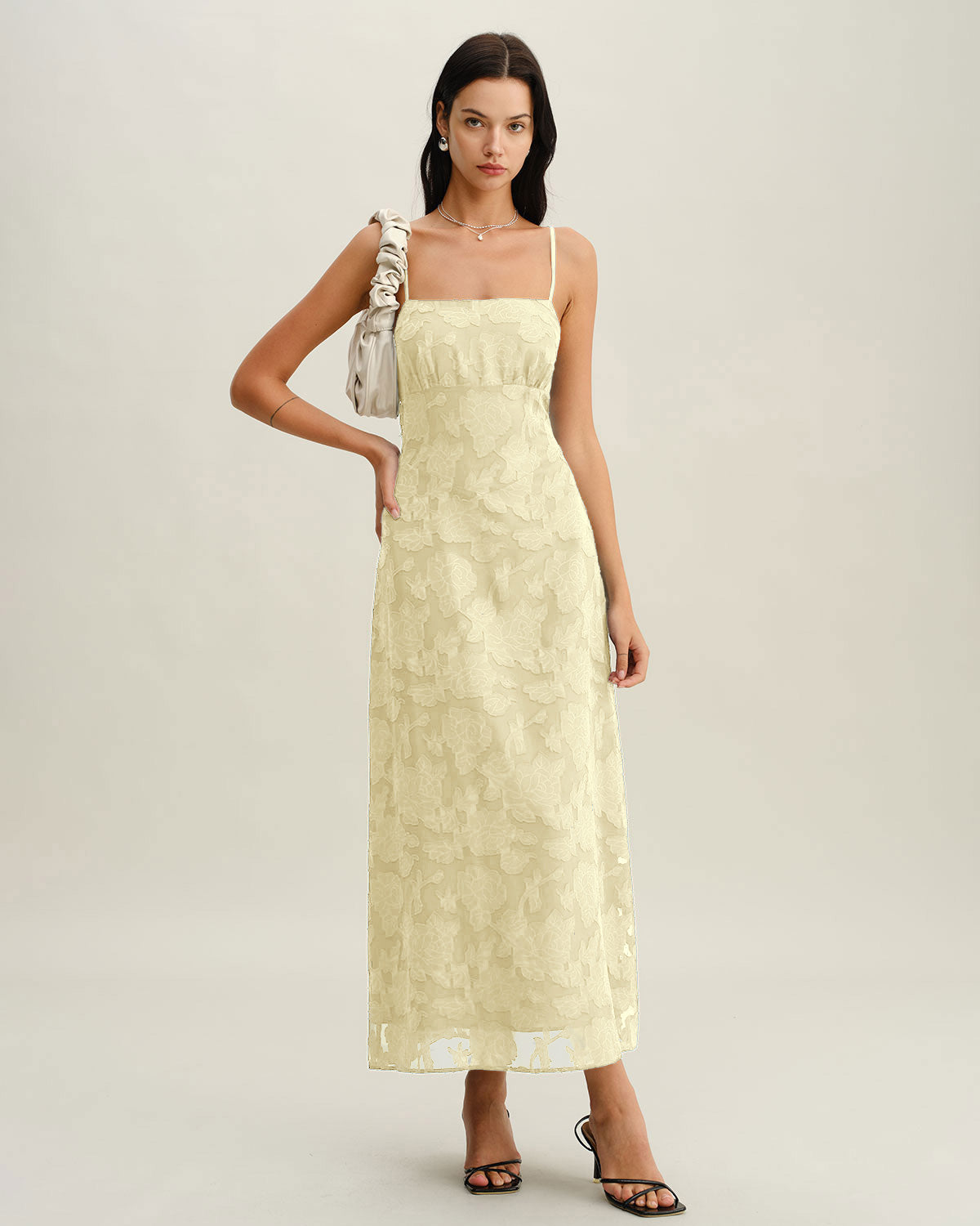 Yellow Jacquard Corset Slip Maxi Dress - Threadford