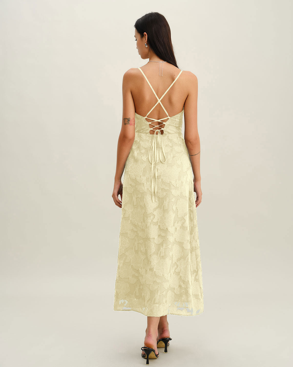 Yellow Jacquard Corset Slip Maxi Dress - Threadford