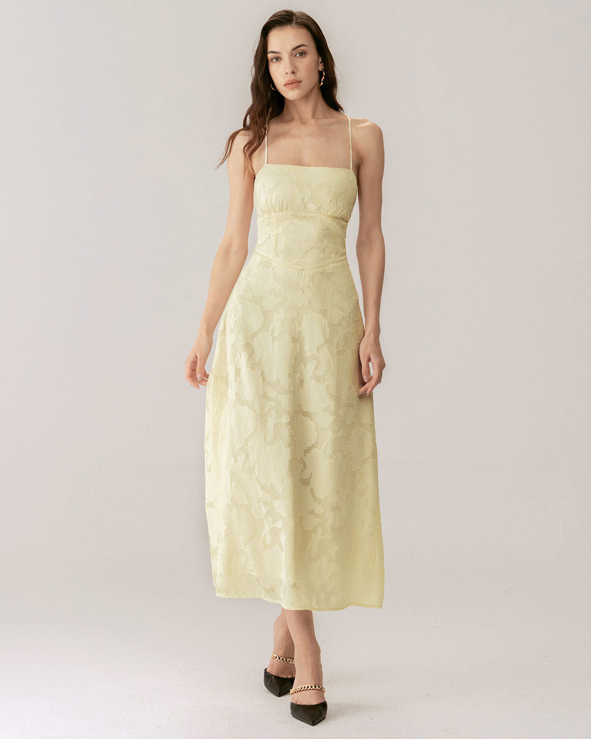 Yellow Jacquard Corset Slip Maxi Dress - Threadford