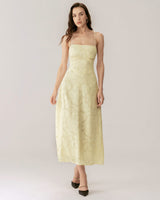 Yellow Jacquard Corset Slip Maxi Dress - Threadford