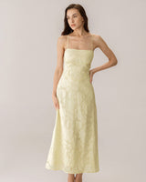 Yellow Jacquard Corset Slip Maxi Dress - Threadford