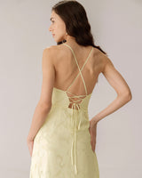 Yellow Jacquard Corset Slip Maxi Dress - Threadford